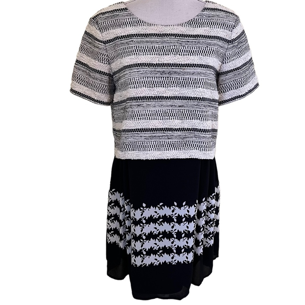Thakoon Addition Black and White Silk Shift Dress with Tweed Overlay 2